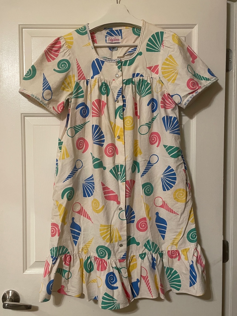 Vintage Evelyn Pearson House Dress Cotton Seashell Beach Dress Nightgown Medium
